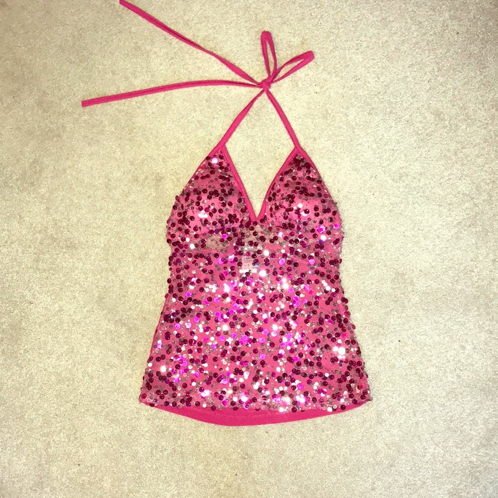 Lipstick Hot Pink Sequin Halter top (small)